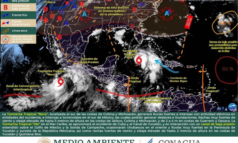 Lluvias ligeras a fuertes en Yucatán por paso de Ida