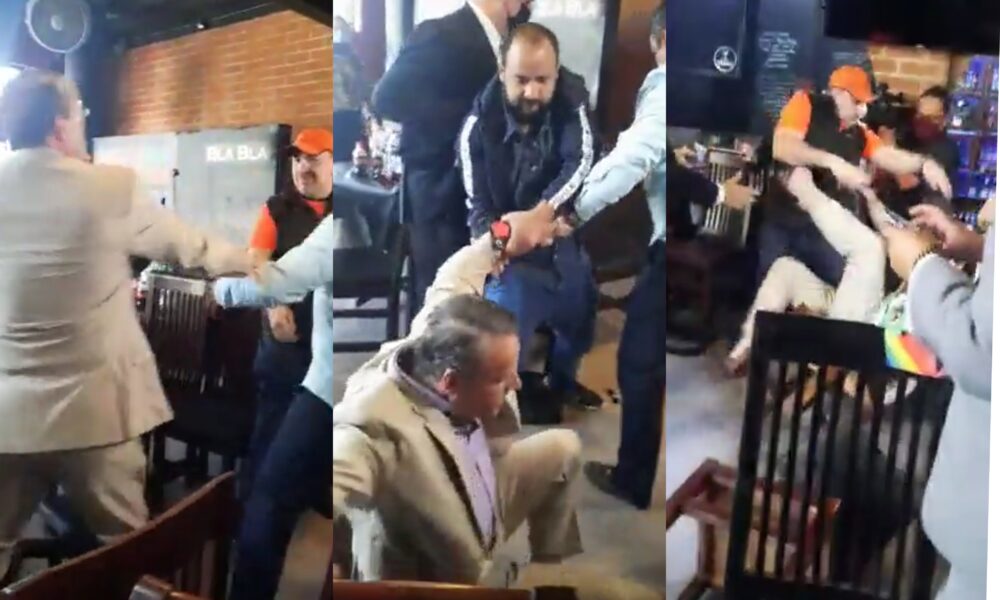 (VIDEO) Alfredo Adame intenta pelear contra el abogado de Carlos Trejo pero termina en el suelo