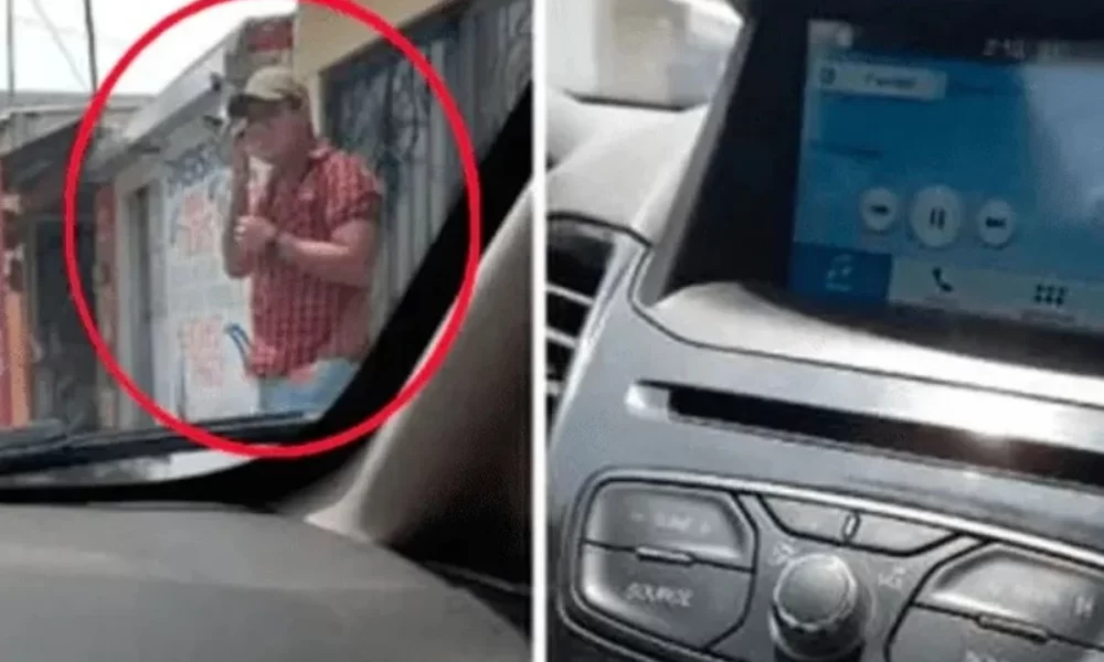 (VIDEO) Baja del auto para escuchar mensaje de su amante pero el Bluetooth del coche lo delata